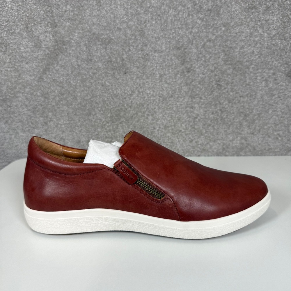 Aetrex Jenna Slip On Sneaker Womens 10.5-11 Brown Leather Good Side Zip Flat